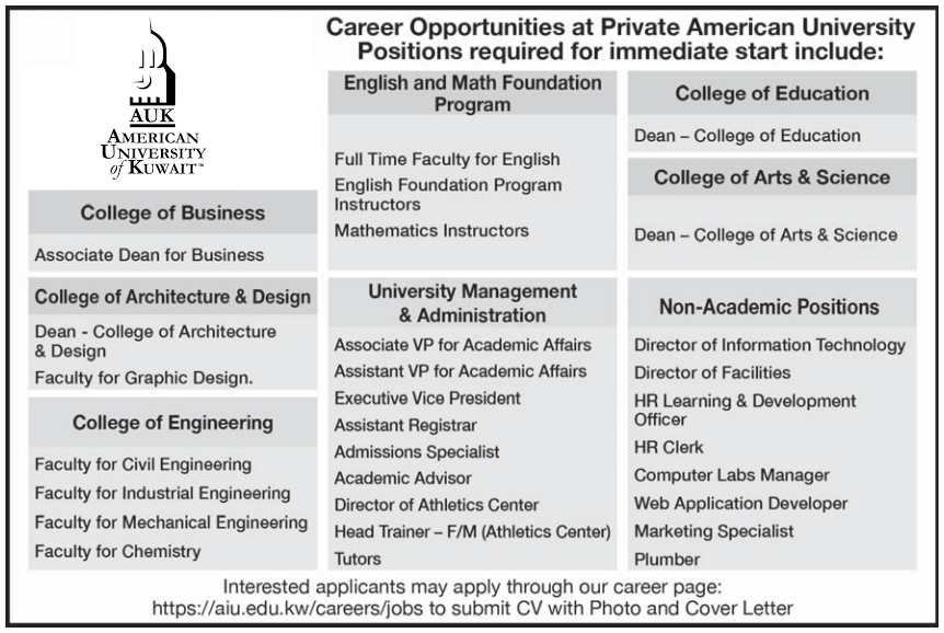 American Kuwait University Job Posting
